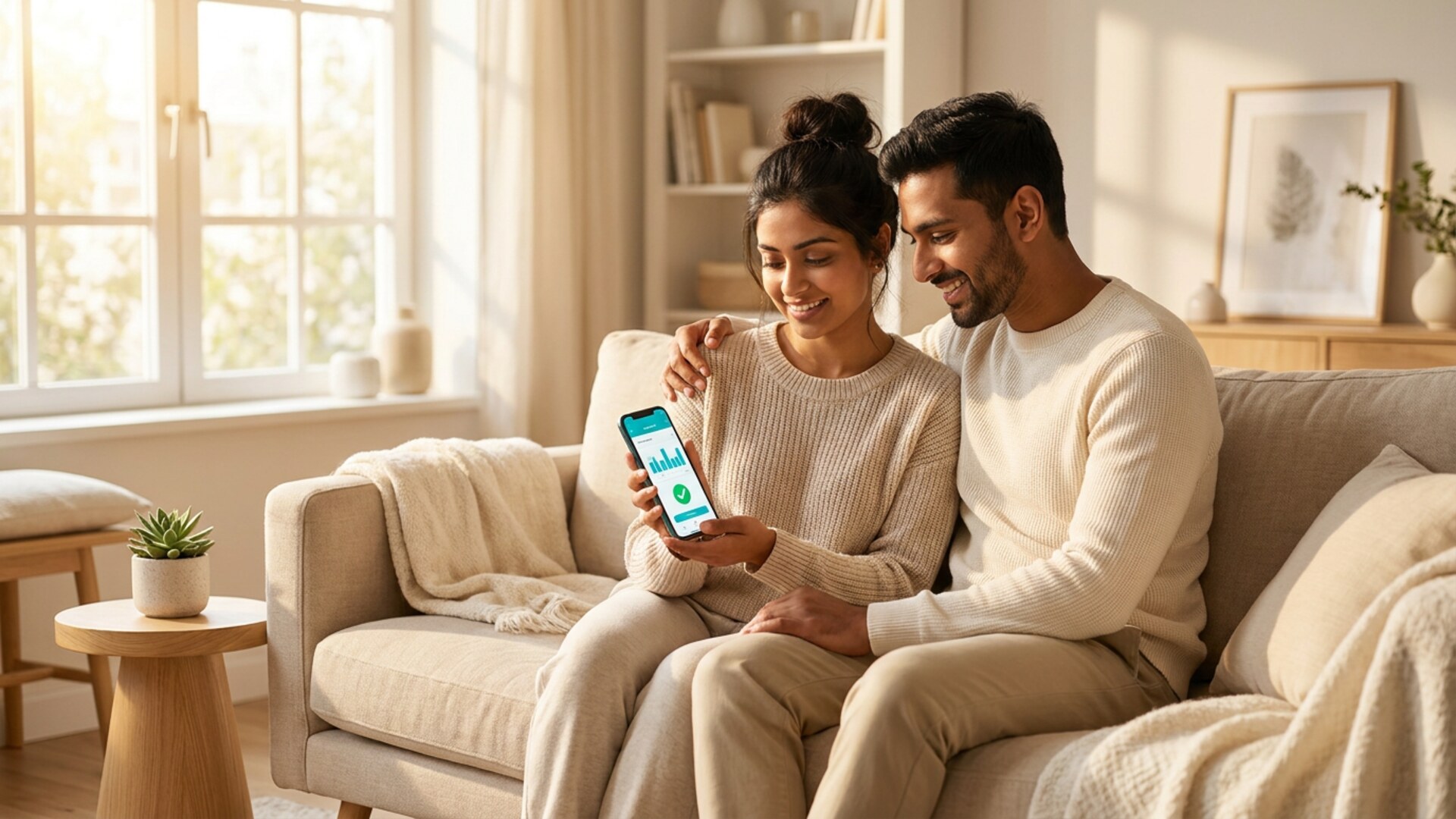 Couple reviewing LivoRx lab report results on a phone