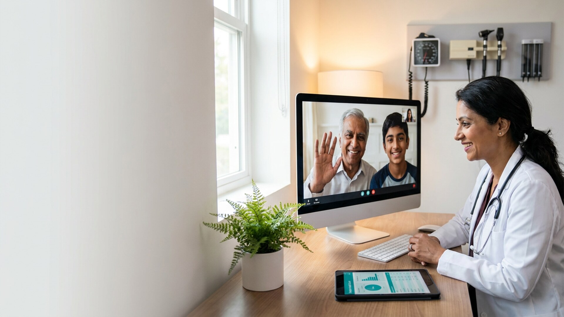 Qualified doctor providing a LivoRx telehealth consultation to a family